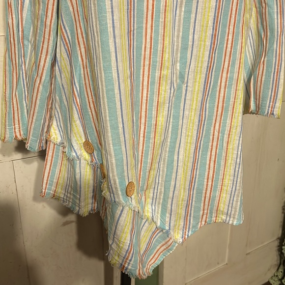 NWT Ali Miles Striped Linen/Cotton Tunic Women Sz Med Shirt Blouse Beach Cruise - Picture 3 of 9